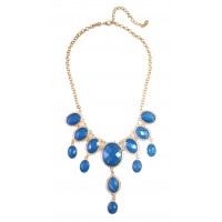 Cobalt Opal Stone Teardrop Cascade Statement Bib Necklace